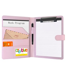 Padfolio Portfolio Binder, Leather Clipboard Folder Briefcase Loose-Leaf Binder with Cover A5 Pink Folder with Pockets Resume Folder for Business School Office Meeting Men Women's Business Folder
