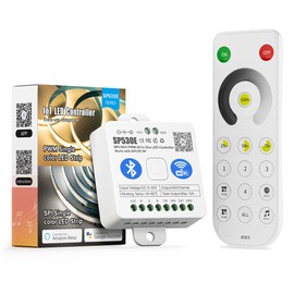 BTF-LIGHTING SP530E WiFi Alexa Bluetooth Controller 4 Zones 2.4GHz Dimming RF RB1 Remote Kit Support FCOB COB SMD PWM or SPI Single Color LED Strip WS2811 IC etc DC5V DC12V DC24V