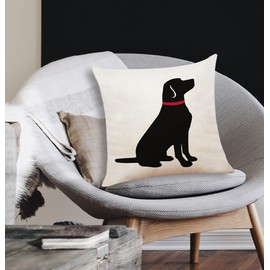 XUISWELL Black Labrador Retriever with Red Collar Cotton Linen Throw Pillow Cover, Dog Lover Gifts, Cushion Case for Sofa Bed Home Decor 18 x 18 Inch