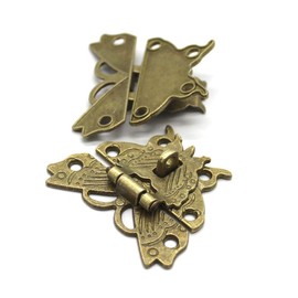 RAYNAG Set of 2 Butterfly Latch Hasp & Screws, Small Wooden Jewelry Boxes Suitcase Cabinet Lock Latches, Bronze, Antique Look