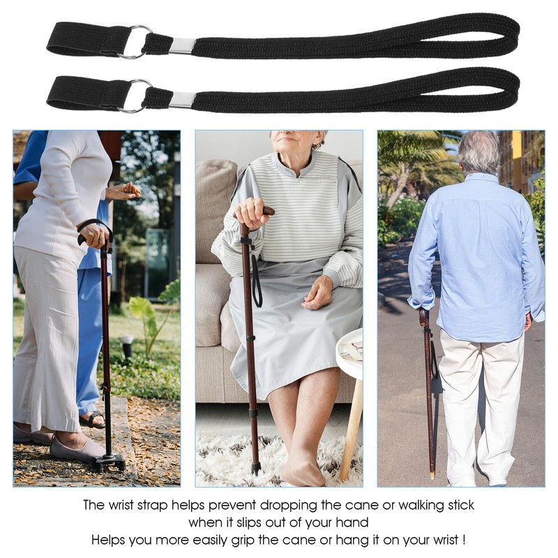 JIEYAO 6Pcs Walking Cane Wrist Strap Replacement, Black Elastic Trekking