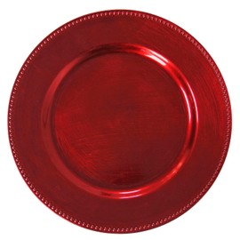 Red Plastic Beaded Charger Plates - 12 pcs 13 Inch Round Wedding Party Decroation Metallic Charger Plates (Red, 12)