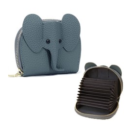 Drawyume Women's Card Case, Thin, Genuine Cow Leather, Card Slot, Coin Purse, Credit Card Case, Cute, Elephant, Large Capacity, Coin Case, 12 Pieces, Premium Leather, Magnetic, Anti-Skimming, Mini