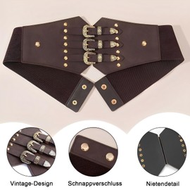 Scinzene Women's Tied Waspie Belt Black Corset Leather Belt Pirate Corset Women's Corset Brown Corset Brown Pirate Costume Women's Corset for Dress Coat Shirt Cosplay Costume, brown