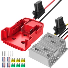 ZIWIMEGO DC Power Adapter, Dual Fuse 18V to 12V Step Down Voltage Converter, Buck Converter Regulator with Low Voltage Protection Fuse & Wire Terminal for Golf Cart Led Strip Light (for Milwaukee)