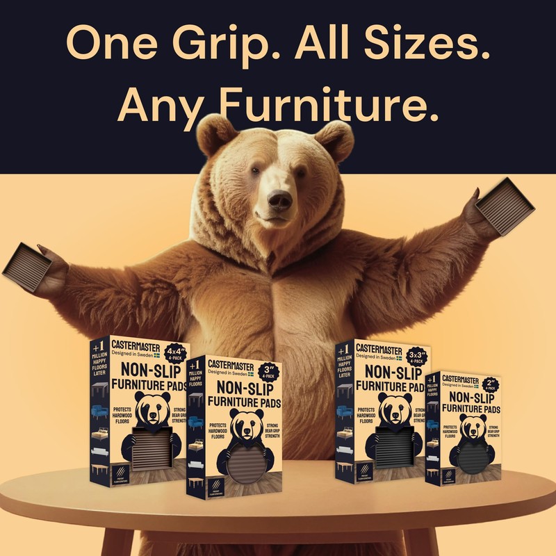 CasterMaster Non-Slip Furniture Pads - 5x5 in Black, 4 Pack