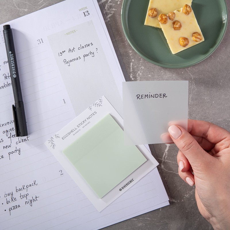 DiverseBee 50 Sheets Pastel Transparent Sticky Notes, 3x3” Clear Sticky