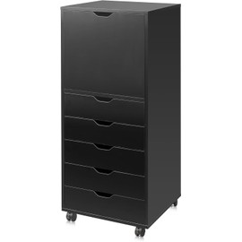 DEVAISE 5-Drawer Wood File Cabinet, Mobile Filing Cabinet with 1 Door, Wide Storage Space for Home Office, Black