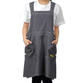 Anes p596 Women's Tunic Type Denim Like Apron, Overalls, Short, Stores, Nursery, Cooking, Nursing, Cafe Apron,, purple, (indigo)