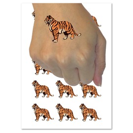Regal Standing Bengal Tiger Temporary Tattoo Water Resistant Fake Body Art Set Collection - 54 1" Tattoos (1 Sheet)