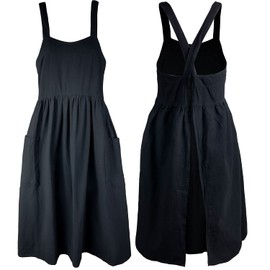 Uaussi Women Cotton Apron Vintage Maid Costume Apron Cosplay Victorian Pinafore Dress X Cross Halter for Baking Gardening-Black