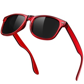 KANASTAL Polarised Sunglasses Men and Women Retro Classic Rectangular Sunglasses UV400 Protection for Driving Hiking Golf Fishing Outdoor Sports, N-transparent red frame/polarised