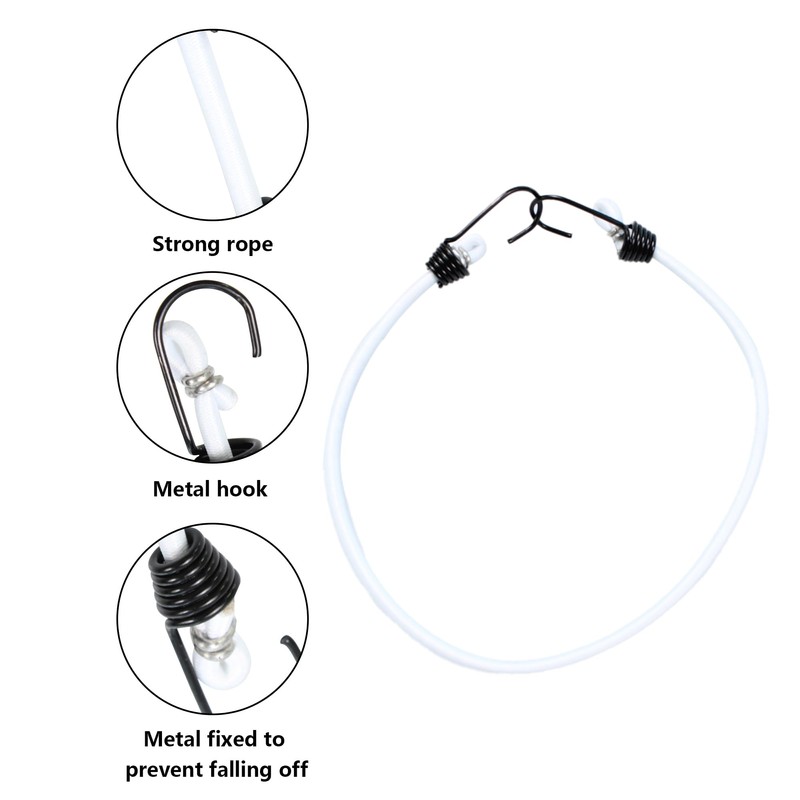 PDETVEO 10PCS 12 Inch Mini Bungee Cords with Hooks, White