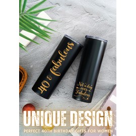 Onebttl 40th Birthday Gifts Women, Gifts for 40th Birthday Woman, 40 and Fabulous Gifts, 40th Birthday Gifts Ideas, 20oz Tumbler with Straw, Unique 40th Birthday Gifts for Her, Black