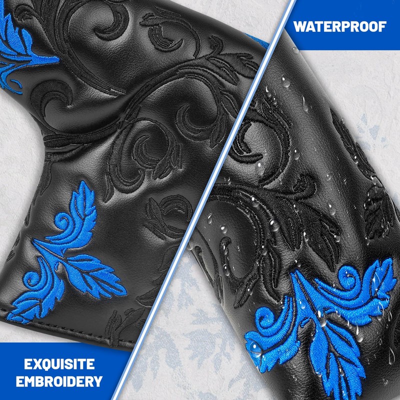 Craftsman Golf Black Floral Blade Putter Cover Headcover Protector