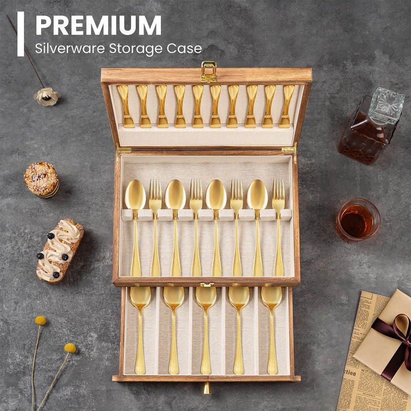 Yoimori Silverware Storage Box, 2-Layer Flatware Storage Case with Drawer,