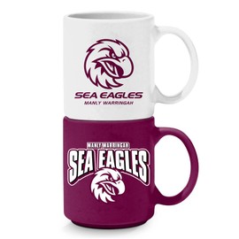 NRL Manly-Warringah Sea Eagles Set of 2 Stackable Mugs, Maroon White