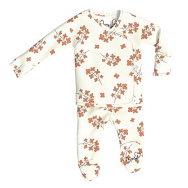 Bonsie Skin to Skin Babywear Footie Bodysuit - Cream Baby Footed One Piece with Flower Pattern - Posy (Off White, 0-3 Months)