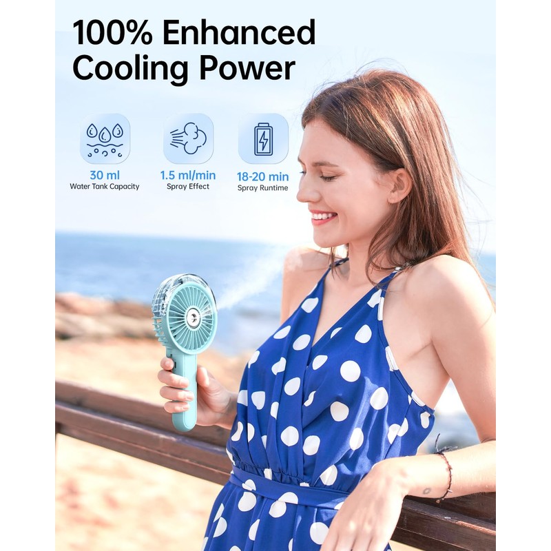 SWEETFULL Portable Misting Fan - 180° Foldable Handheld Personal Fan