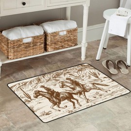 Jbofyee American Wild Western Desert Cowboy Area Rug Non-Slip Soft Microfiber Washable Inside Floor Mats Throw Rugs Carpet for Living Room Bedroom Office Home Decor, 36x24 Mat