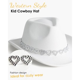Gossifan Western Hats Boys Girls Cowboy Felt Hat Sparkly Rhinestone Cowgirl Hat-Heart White
