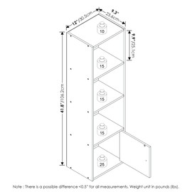 Furinno Luder Shelf Bookcase with 1 Door Storage Cabinet, White