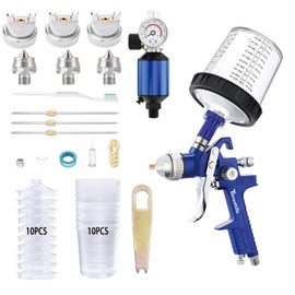 Throohills Professional HVLP Spray Gun, 1.4/1.7/2.0mm Nozzle HVLP High Atomization Flow Adjustable Pneumatic Gravity Spray Gun (Blue)