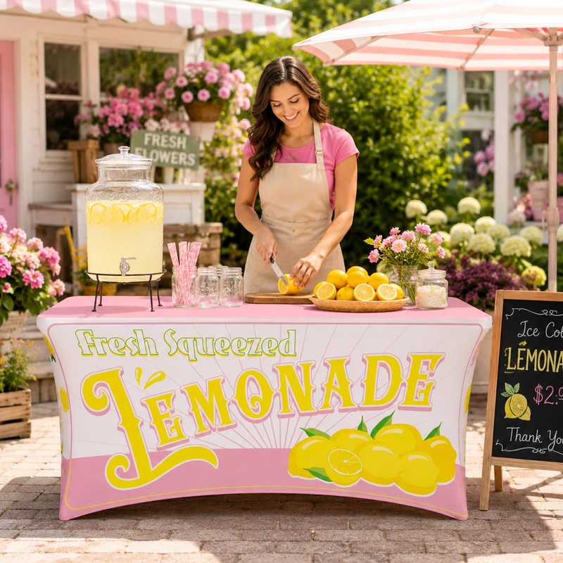 6FT Lemonade Spandex Tablecloth Lemon Theme Stretch Spandex Table Cover