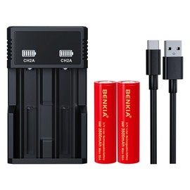 PAOWANG 3.7Volt Rechargeable Battery 18650 3500mAh High Capacity Flat Top for Headlamps Flashlights(2 Pack,18650 Battery+Charger)