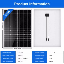 PFCTART 200Watt 12V Solar Panel Monocrystallin