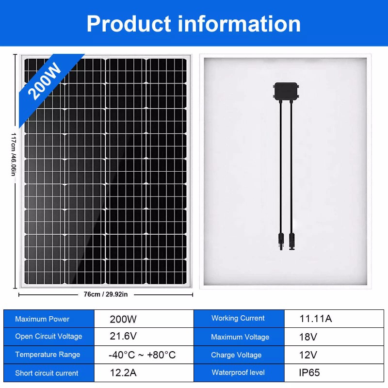 PFCTART 200Watt 12V Solar Panel Monocrystallin