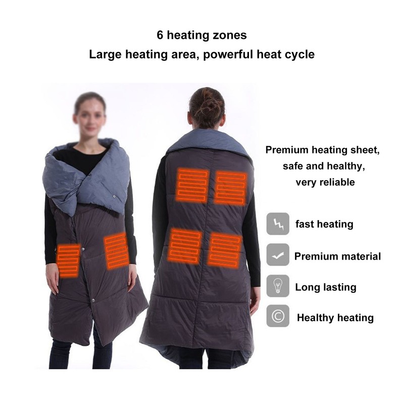 USB Heated Blanket Dark Grey 3 Temp Modes 52x43in Soft