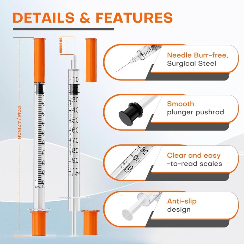 10Pcs 1ml Syringe 30G*8mm Plastic Syringes with Cap for Labs