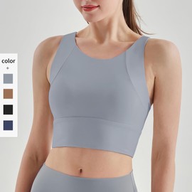 Hveuluop Gieen Racerback Sports Bra for Women - Wireless, Firmly Padded Scoop Neck, Long Workout Bra, Strong Hold, Shockproof Yoga Bralette, black, L