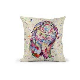 Vixar Lop Rabbit Bunny Eared Watercolour Rainbow Art Linnen Cushion With filling or cover only, 40x40cm, gift, christmas, Birthday (cover only)