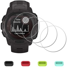 iDaPro Displayschutz Schutzfolie für Garmin Instinct Solar Tactical/Instinct Tactical/Instinct + 4-teiliger Ladeanschlussschutz, panzer 9H Härte Gehärtetes Glas Displayschutzfolie [4 Stück]
