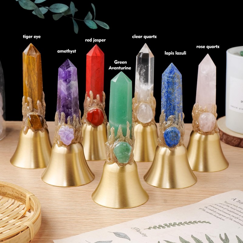 Super Loud Solid Brass Handbells Altar Bells Natural Amethyst Tower