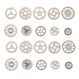 Ipotkitt 100pcs Steampunk Gear Charms Tibetan Cog Wheel Charms Silver Steampunk Charms for Jewellery Making Crafts Bulk