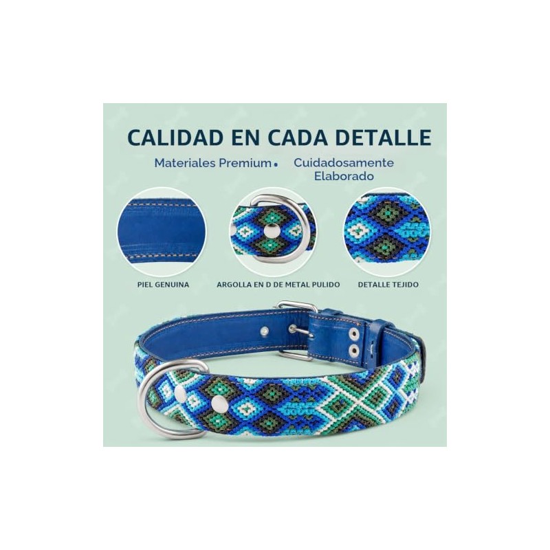 Collar de perro de piel, diseo bordado, collar de perro