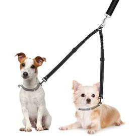 Nasjac Double Dog Lead Splitter, No Tangle 360° Rotation Dog Leash Coupler for Walking 2 Dogs, Adjustable Shock Absorbing Bungee Reflective Dual Lead (Black, S (for Pets 7-20 LBS))