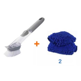 Maluk Cepillo Dispensador Jabón Lava Trastes + 2 Guante Microfibra