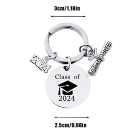 Senidea Graduation 2024 Gift, Graduation 2024 Keyring with 2024 Pendant Stainless Steel Graduation Keychain, Bachelor Master Graduation Gift, 2pcs-round