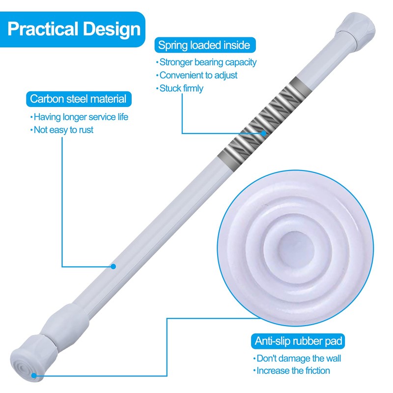 SIQUK 6 Pack Cupboard Bars Adjustable Spring Tension Rods White