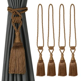 BEL AVENIR - Alzapaños de cortina hechos a mano para cortinas decorativas con borlas (café, paquete de 4)