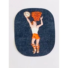 Vintage Denim Basketball Player Iron On Patch Sports Embroidered Hoops