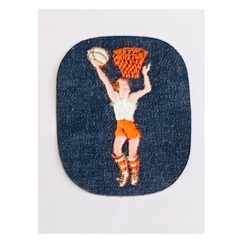 Vintage Denim Basketball Player Iron On Patch Sports Embroidered Hoops