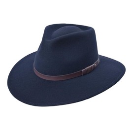 Bigalli 100% Wool Felt Australian Hat for Women Men Crushable Waterproof Nubuck Leather Band | Outback Cowboy Cowgirl | Navy Large