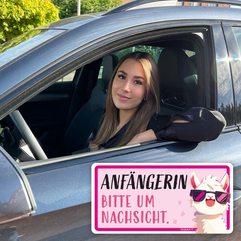 kfz770 Magnetic Car Sign Beginner! Motif Llama I 20 x