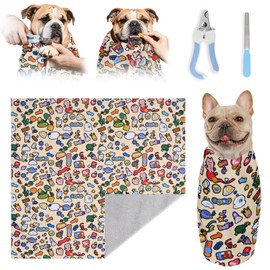 MASHDE Cat Grooming Wrap & Dog Restraint Blanket 32x32in Self-Adherent Soft Cat Blanket to Wrap, Nail Clipping, Anti-Bite, Anti-Scratch, Anti-Escape Calming Wrap Soft, Comfortable