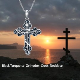 ROMANTICWORK Orthodox Cross Necklace 925 Sterling Silver Eastern Orthodox Cross Pendant Necklace Religious Christian Jewelry for Men Women